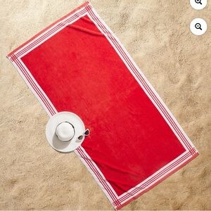 Red Beach Towel with White Stripes